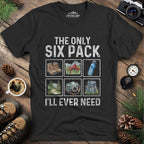 Six Pack Adventure T-Shirt – Black – Outdoor apparel for travel, hiking, camping, and nature lovers – ExpediCamp