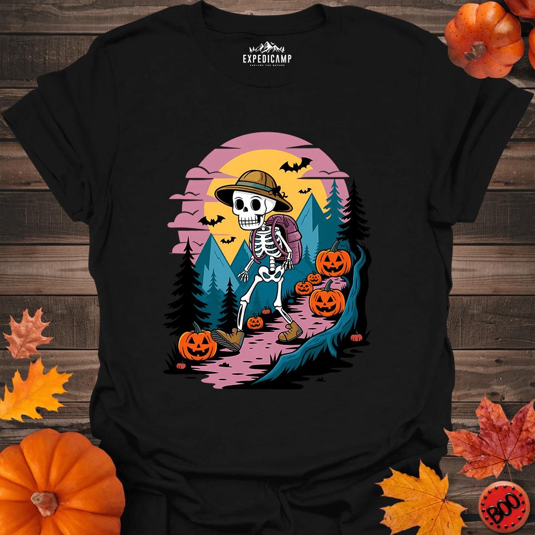 Skeleton Hiker Hike Forever T-Shirt – Black – Outdoor apparel for travel, hiking, camping, and nature lovers – ExpediCamp