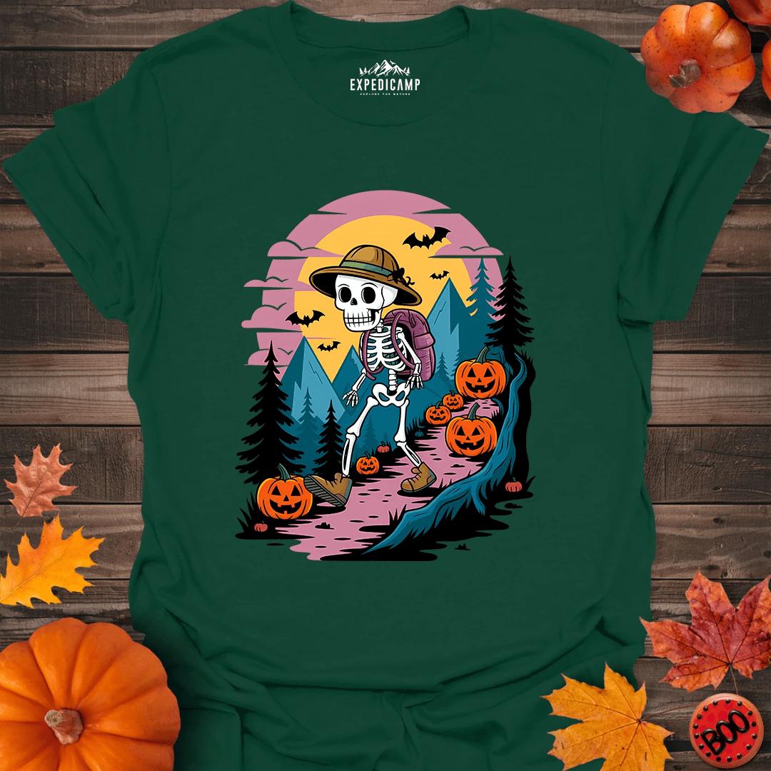 Skeleton Hiker Hike Forever T-Shirt – Forest Green – Outdoor apparel for travel, hiking, camping, and nature lovers – ExpediCamp