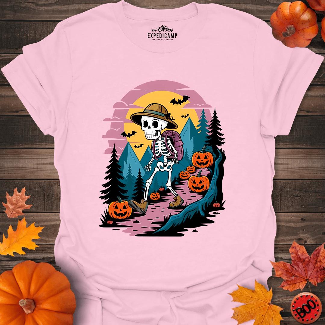 Skeleton Hiker Hike Forever T-Shirt – Light Pink – Outdoor apparel for travel, hiking, camping, and nature lovers – ExpediCamp