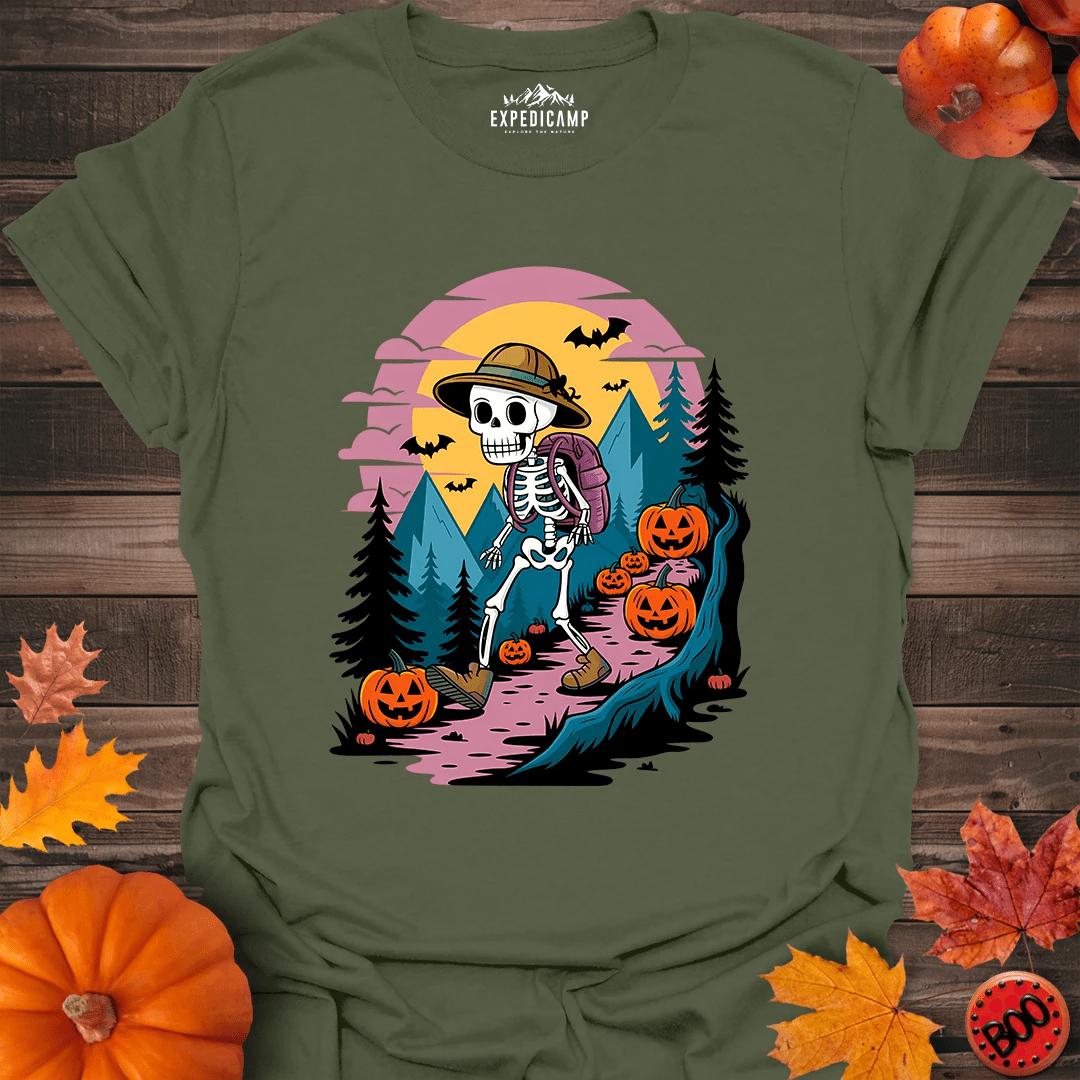 Skeleton Hiker Hike Forever T-Shirt – Military Green – Outdoor apparel for travel, hiking, camping, and nature lovers – ExpediCamp