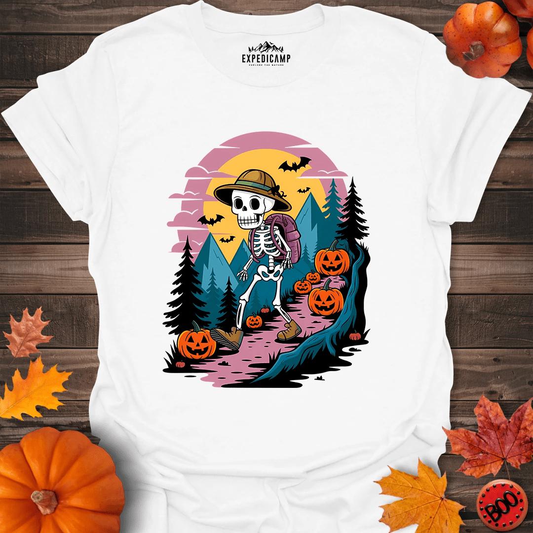 Skeleton Hiker Hike Forever T-Shirt – White – Outdoor apparel for travel, hiking, camping, and nature lovers – ExpediCamp