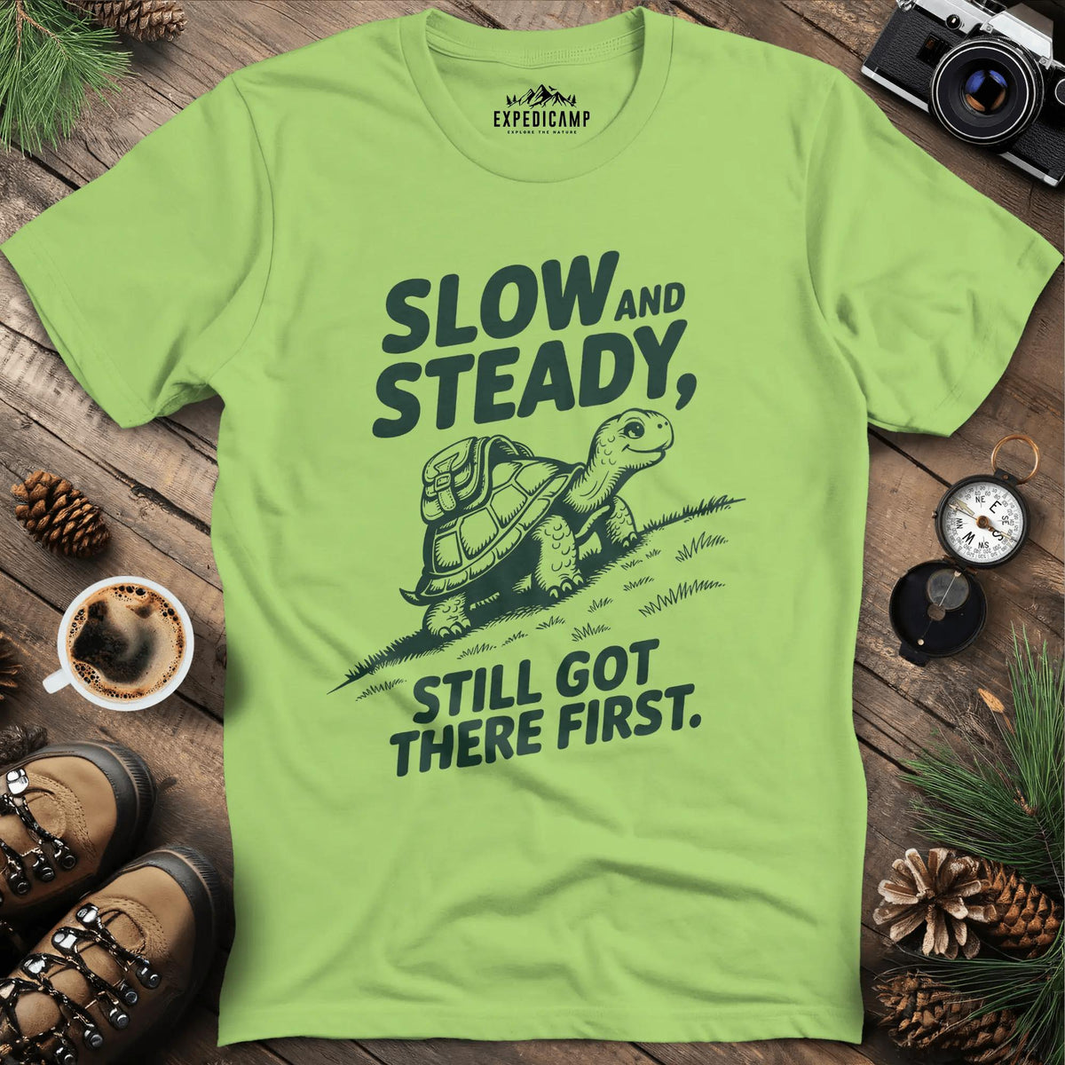 Slow and Steady T-Shirt – Kiwi – Outdoor apparel for travel, hiking, camping, and nature lovers – ExpediCamp
