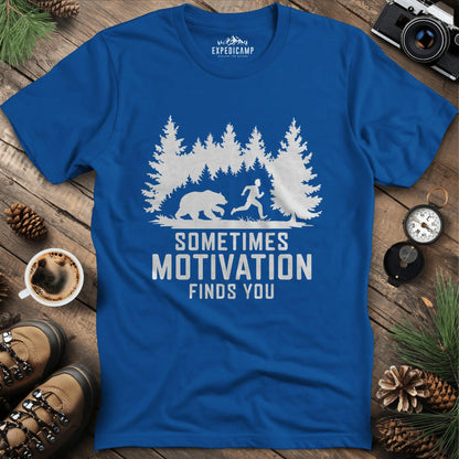 Sometimes Motivation Finds You - Charging Bear T-Shirt – Royal – Outdoor apparel for travel, hiking, camping, and nature lovers – ExpediCamp