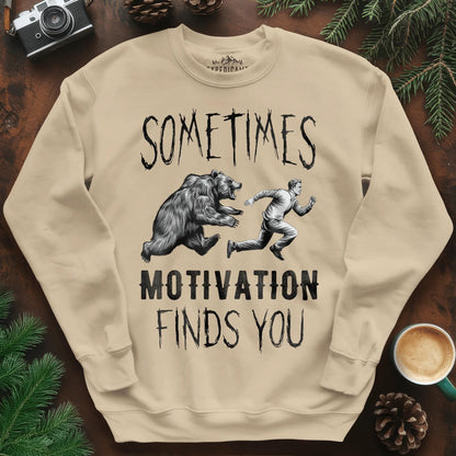 Sometimes Motivation Finds You Hikers Run Sweatshirt – Sand – Outdoor apparel for travel, hiking, camping, and nature lovers – ExpediCamp