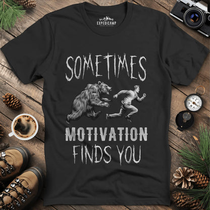 Sometimes Motivation Finds You - Hiker's Run T-Shirt – Black – Outdoor apparel for travel, hiking, camping, and nature lovers – ExpediCamp