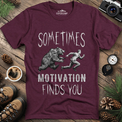 Sometimes Motivation Finds You - Hiker's Run T-Shirt – Heather Maroon – Outdoor apparel for travel, hiking, camping, and nature lovers – ExpediCamp