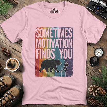 Sometimes Motivation Finds You - Rainbow T-Shirt – Light Pink – Outdoor apparel for travel, hiking, camping, and nature lovers – ExpediCamp