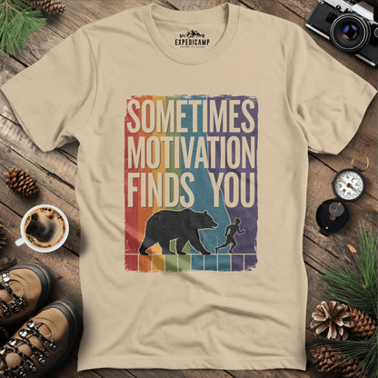 Sometimes Motivation Finds You - Rainbow T-Shirt – Sand – Outdoor apparel for travel, hiking, camping, and nature lovers – ExpediCamp