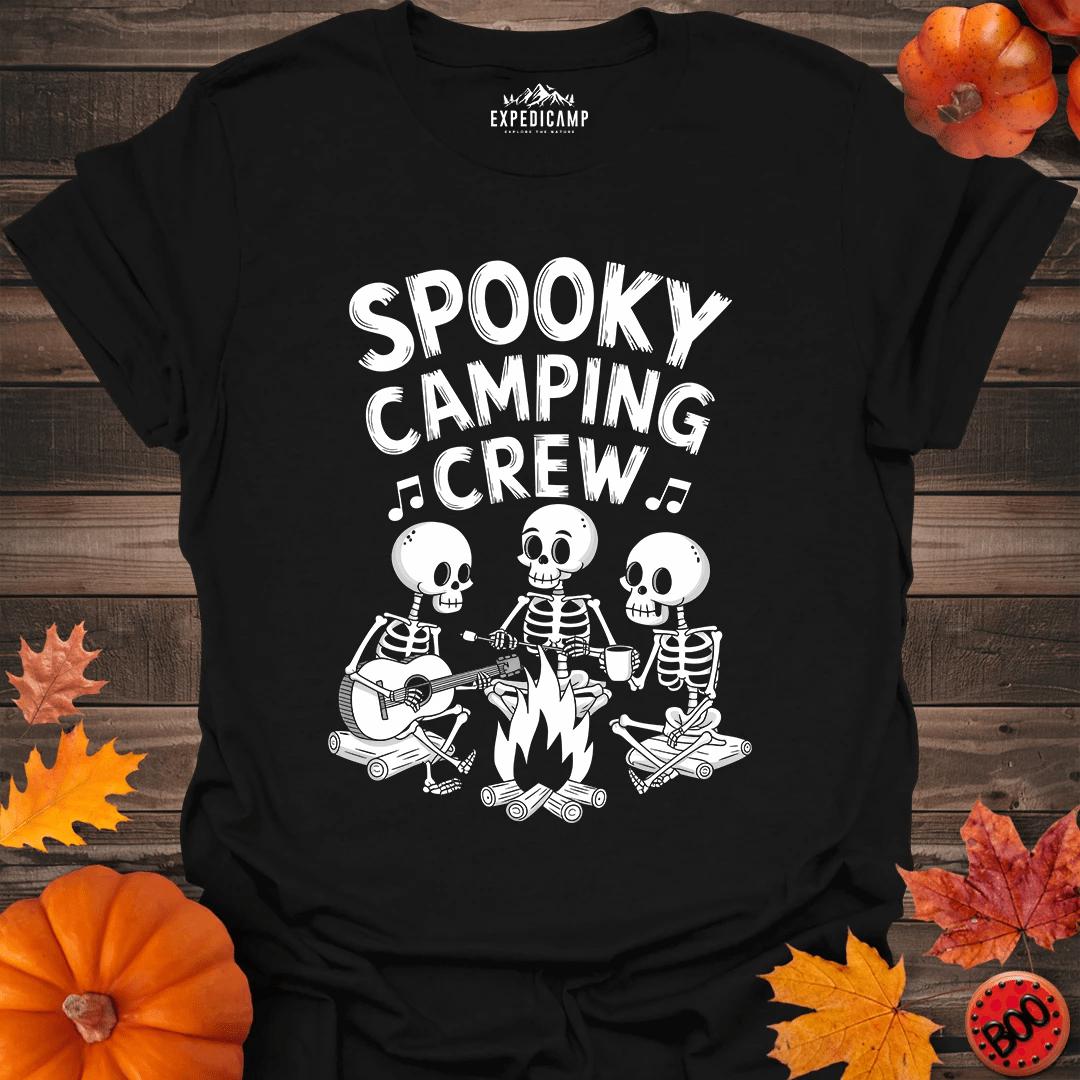 Spooky Camping Crew T-Shirt – Black – Outdoor apparel for travel, hiking, camping, and nature lovers – ExpediCamp
