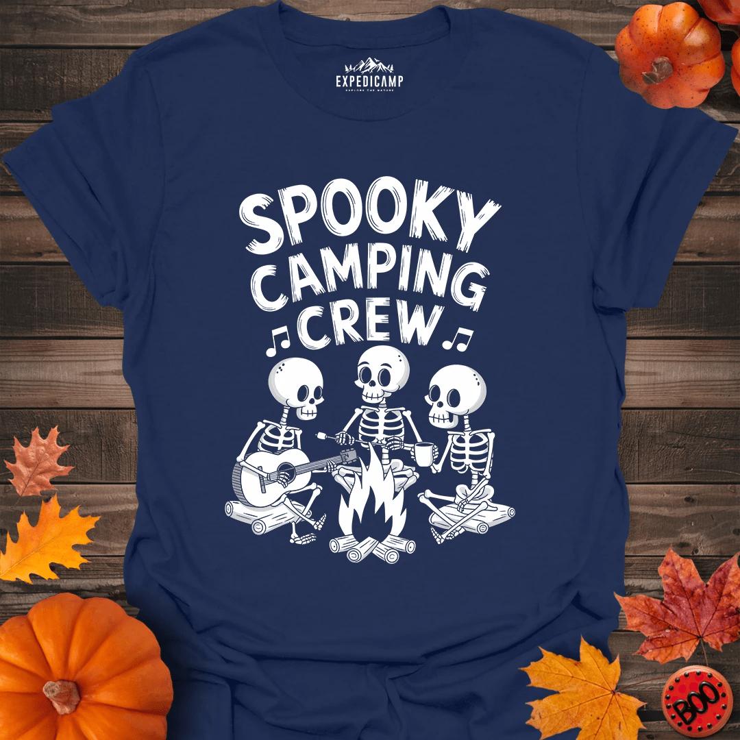 Spooky Camping Crew T-Shirt – Navy – Outdoor apparel for travel, hiking, camping, and nature lovers – ExpediCamp