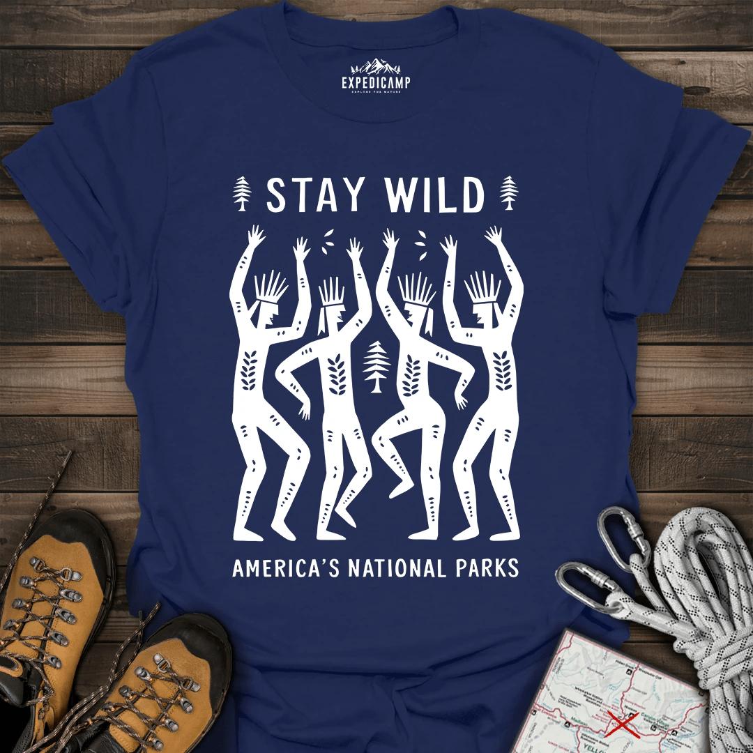 Stay Wild America's National Parks T-Shirt – Navy – Outdoor apparel for travel, hiking, camping, and nature lovers – ExpediCamp