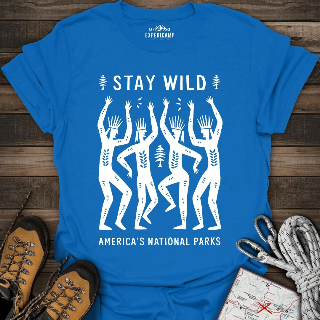 Stay Wild America's National Parks T-Shirt – Royal – Outdoor apparel for travel, hiking, camping, and nature lovers – ExpediCamp