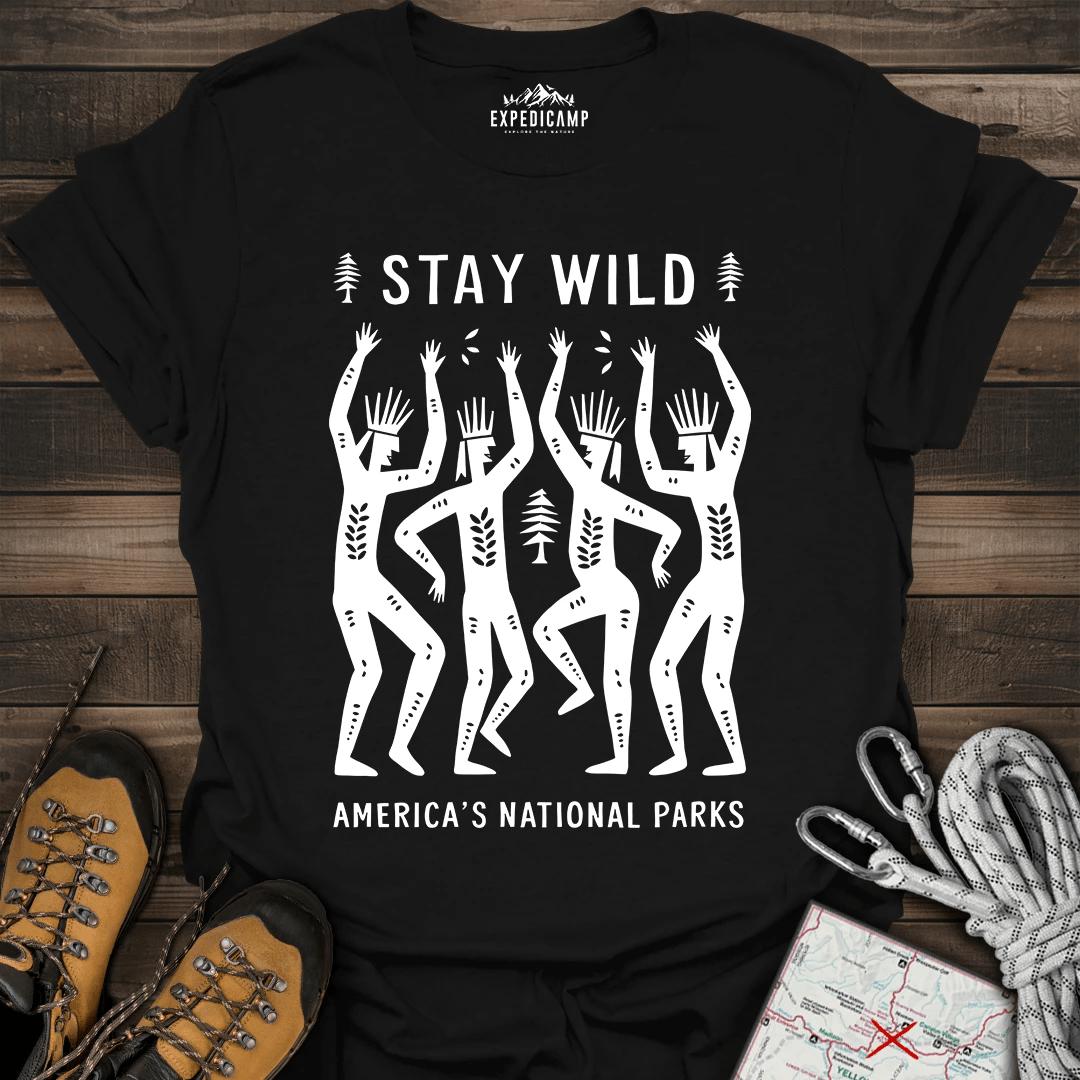 Stay Wild America's National Parks T-Shirt – Black – Outdoor apparel for travel, hiking, camping, and nature lovers – ExpediCamp