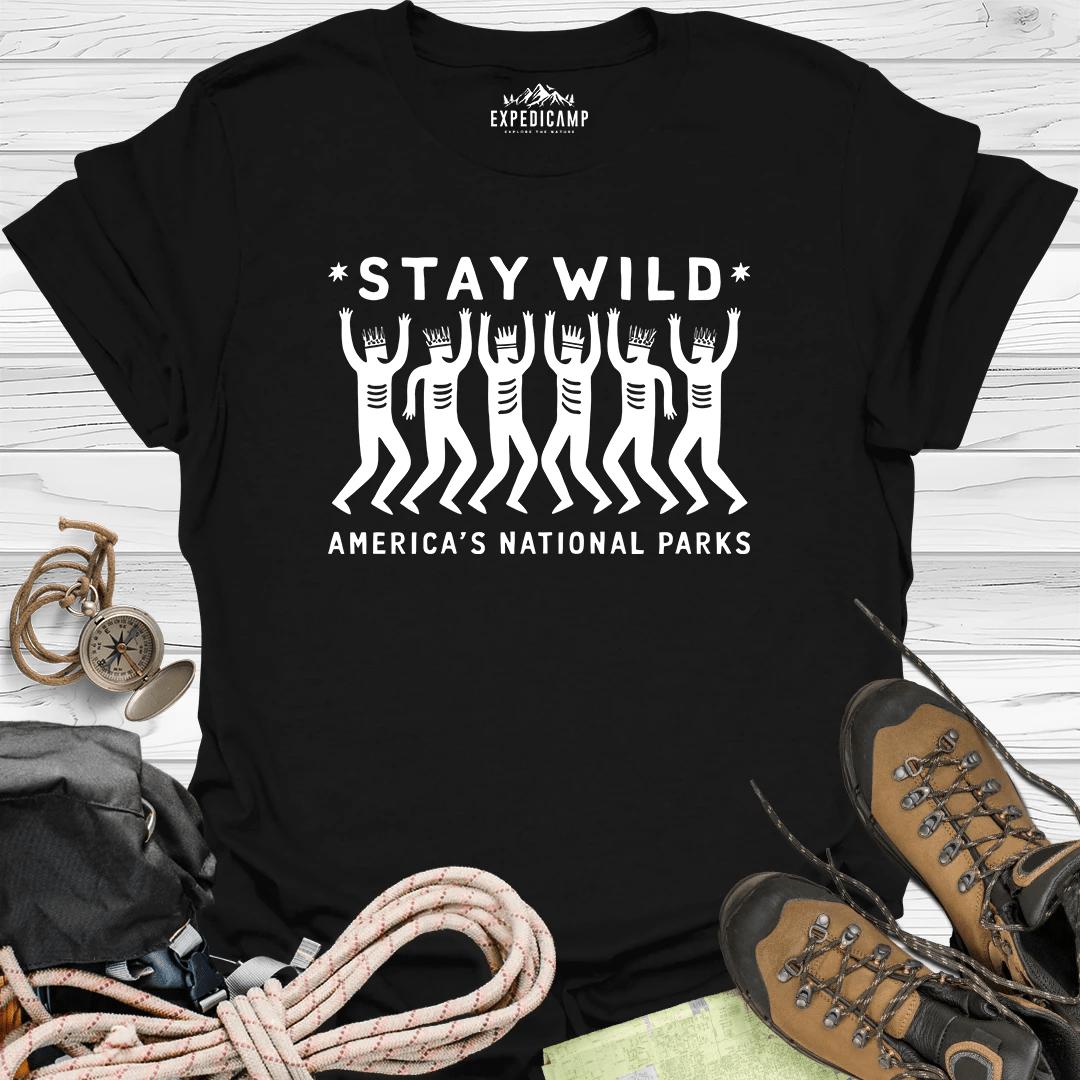 Stay Wild America's National Parks T-Shirt – Black – Outdoor apparel for travel, hiking, camping, and nature lovers – ExpediCamp