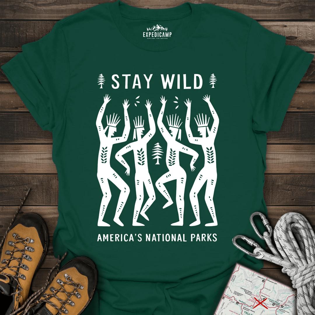 Stay Wild America's National Parks T-Shirt – Forest Green – Outdoor apparel for travel, hiking, camping, and nature lovers – ExpediCamp
