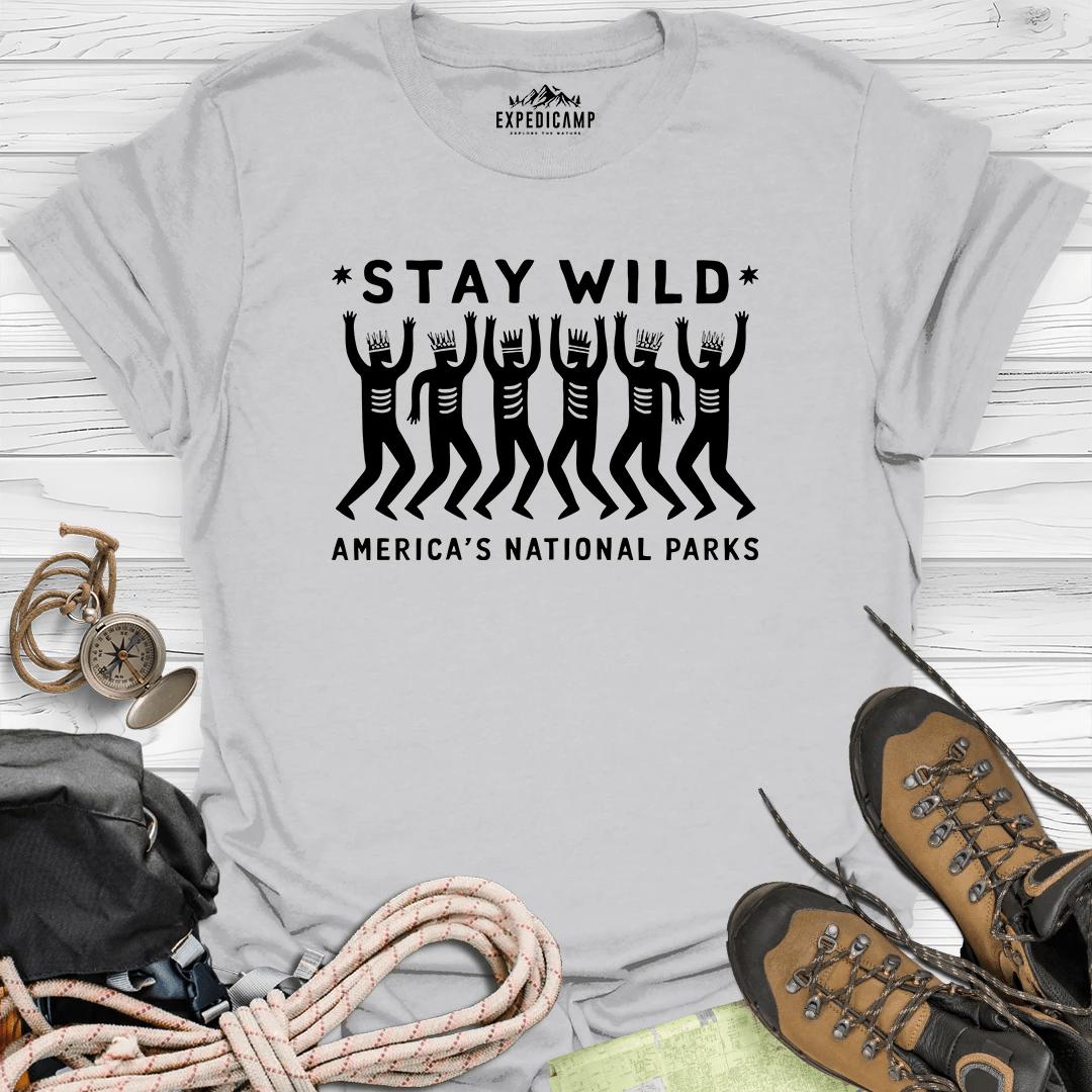 Stay Wild America's National Parks T-Shirt – Ice Grey – Outdoor apparel for travel, hiking, camping, and nature lovers – ExpediCamp