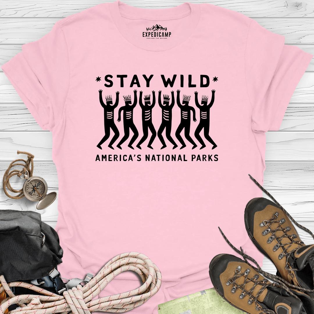 Stay Wild America's National Parks T-Shirt – Light Pink – Outdoor apparel for travel, hiking, camping, and nature lovers – ExpediCamp