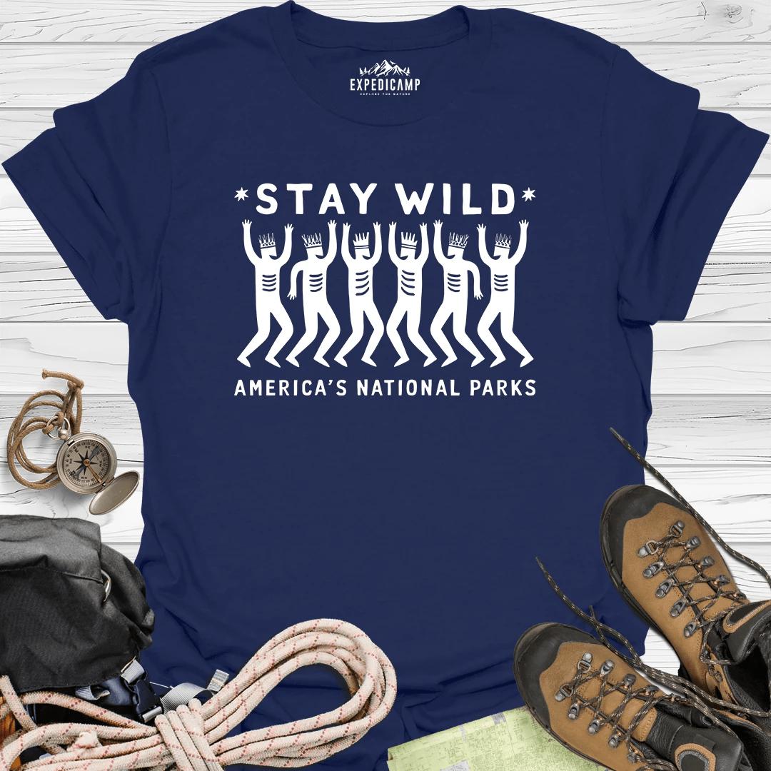 Stay Wild America's National Parks T-Shirt – Navy – Outdoor apparel for travel, hiking, camping, and nature lovers – ExpediCamp