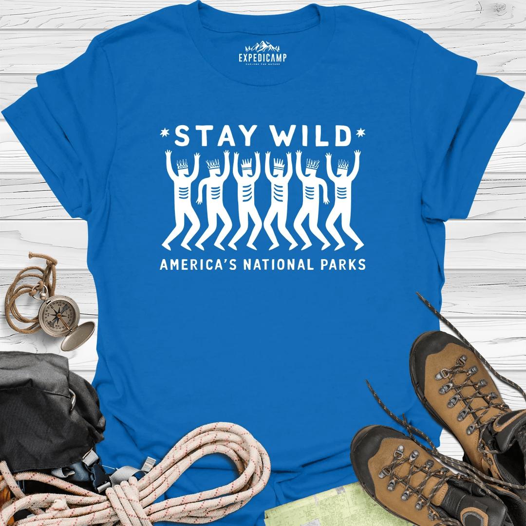 Stay Wild America's National Parks T-Shirt – Royal – Outdoor apparel for travel, hiking, camping, and nature lovers – ExpediCamp