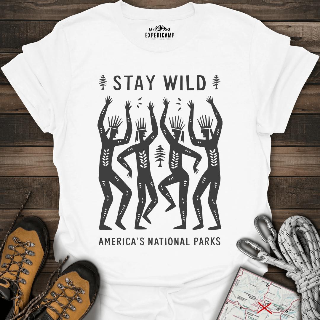 Stay Wild America's National Parks T-Shirt – White – Outdoor apparel for travel, hiking, camping, and nature lovers – ExpediCamp