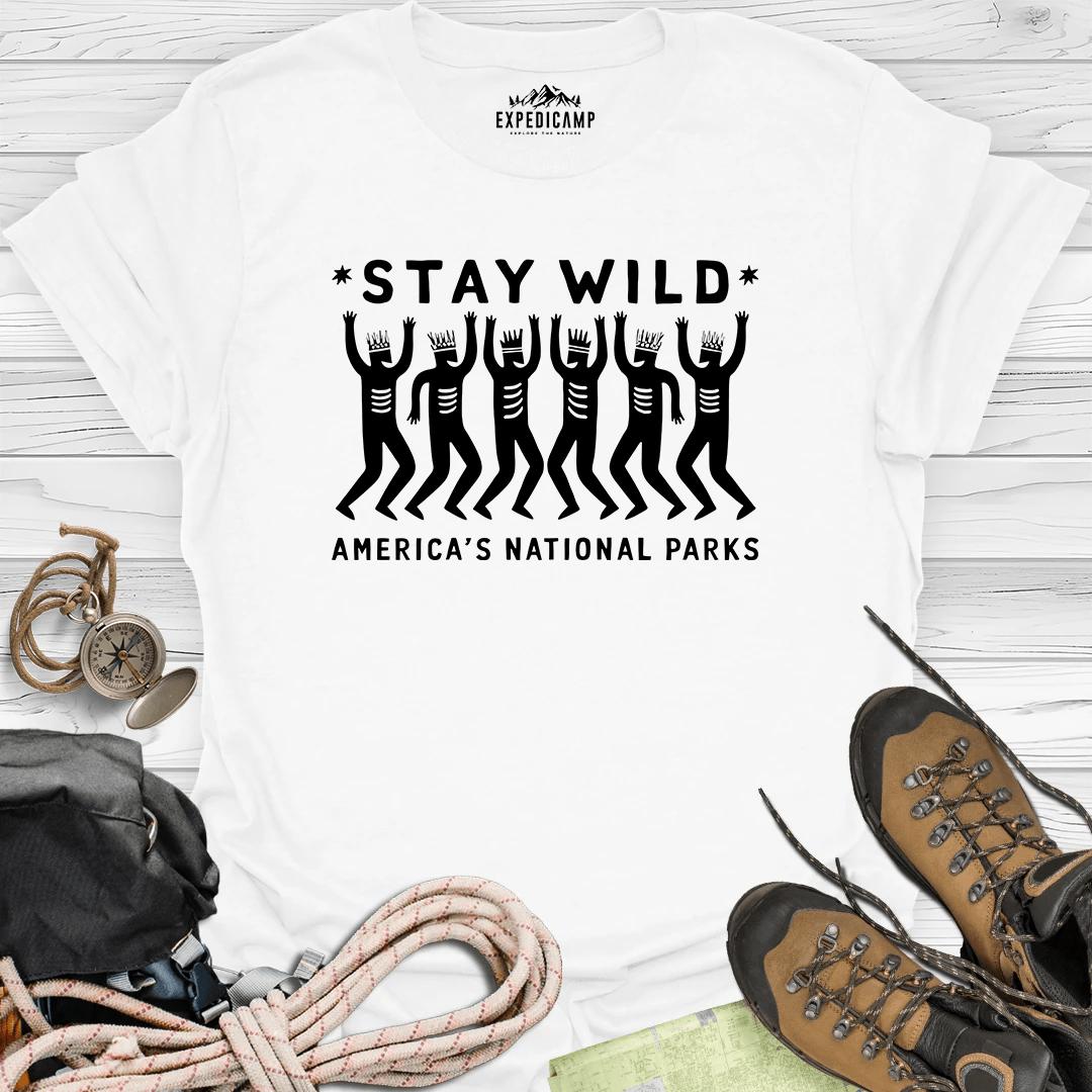 Stay Wild America's National Parks T-Shirt – White – Outdoor apparel for travel, hiking, camping, and nature lovers – ExpediCamp