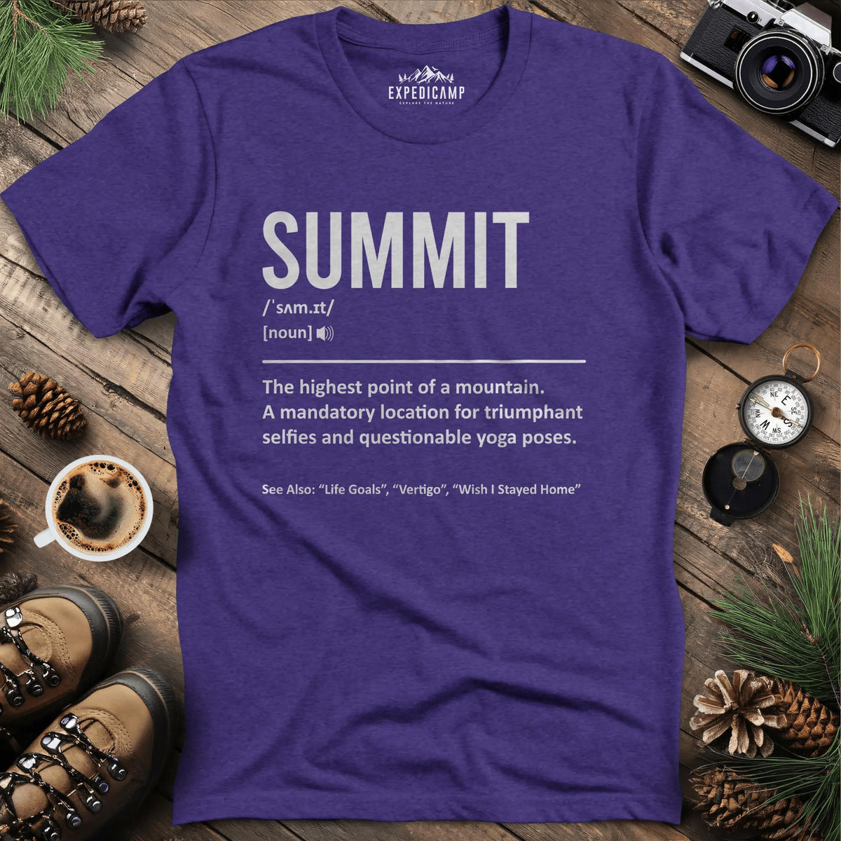 Summit Definition T-Shirt – Heather Purple – Outdoor apparel for travel, hiking, camping, and nature lovers – ExpediCamp