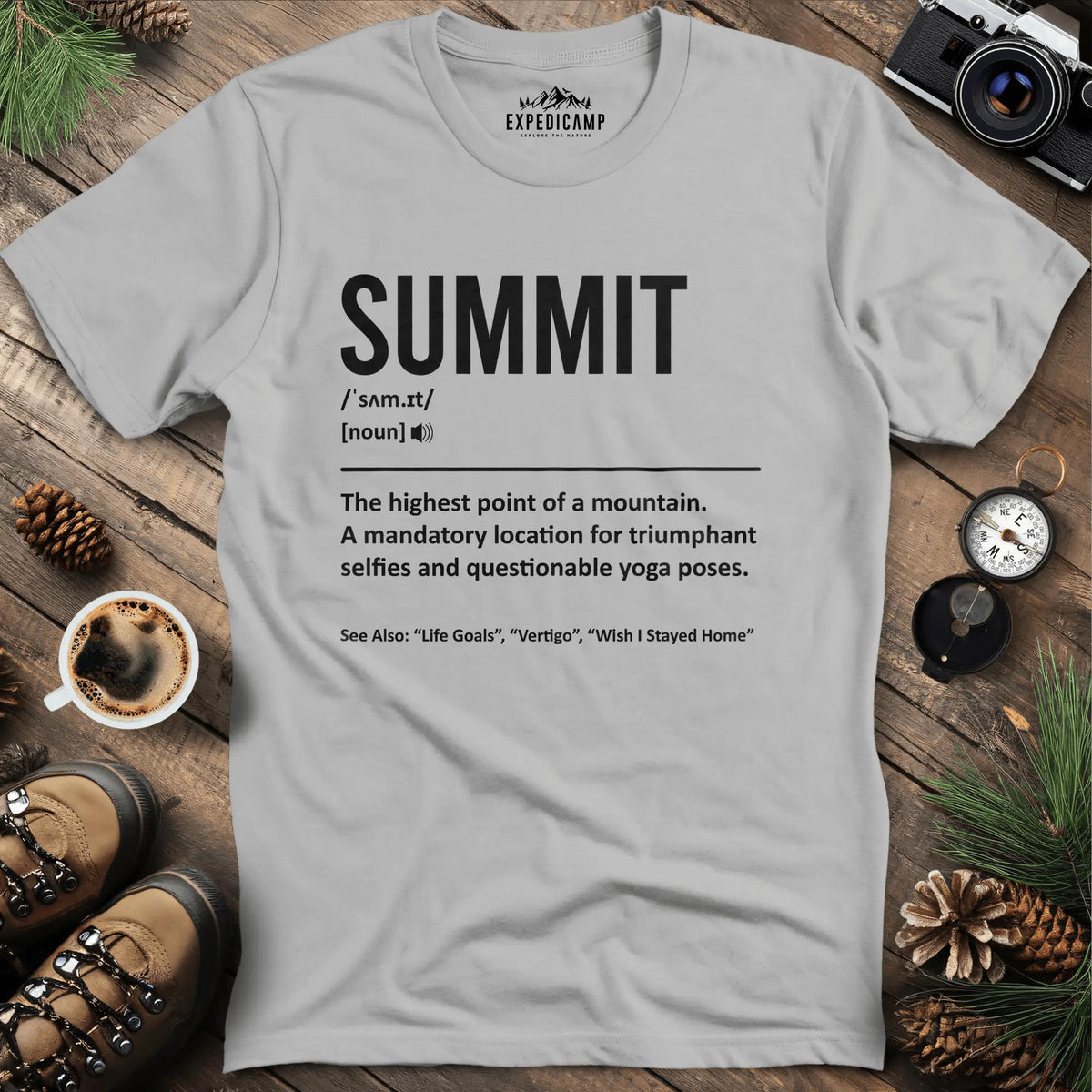 Summit Definition T-Shirt – Ice Grey – Outdoor apparel for travel, hiking, camping, and nature lovers – ExpediCamp