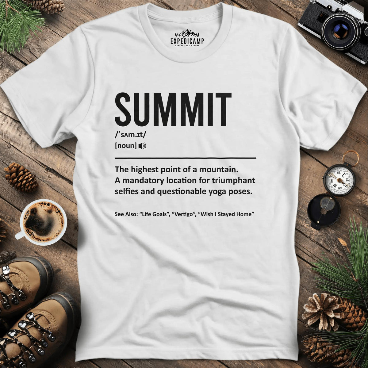 Summit Definition T-Shirt – White – Outdoor apparel for travel, hiking, camping, and nature lovers – ExpediCamp