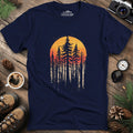 Sunset Forest T-Shirt – Navy – Outdoor apparel for travel, hiking, camping, and nature lovers – ExpediCamp