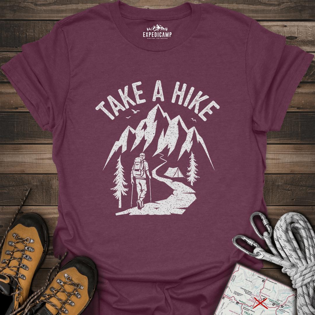 Take A Hike T-Shirt – Heather Maroon – Outdoor apparel for travel, hiking, camping, and nature lovers – ExpediCamp