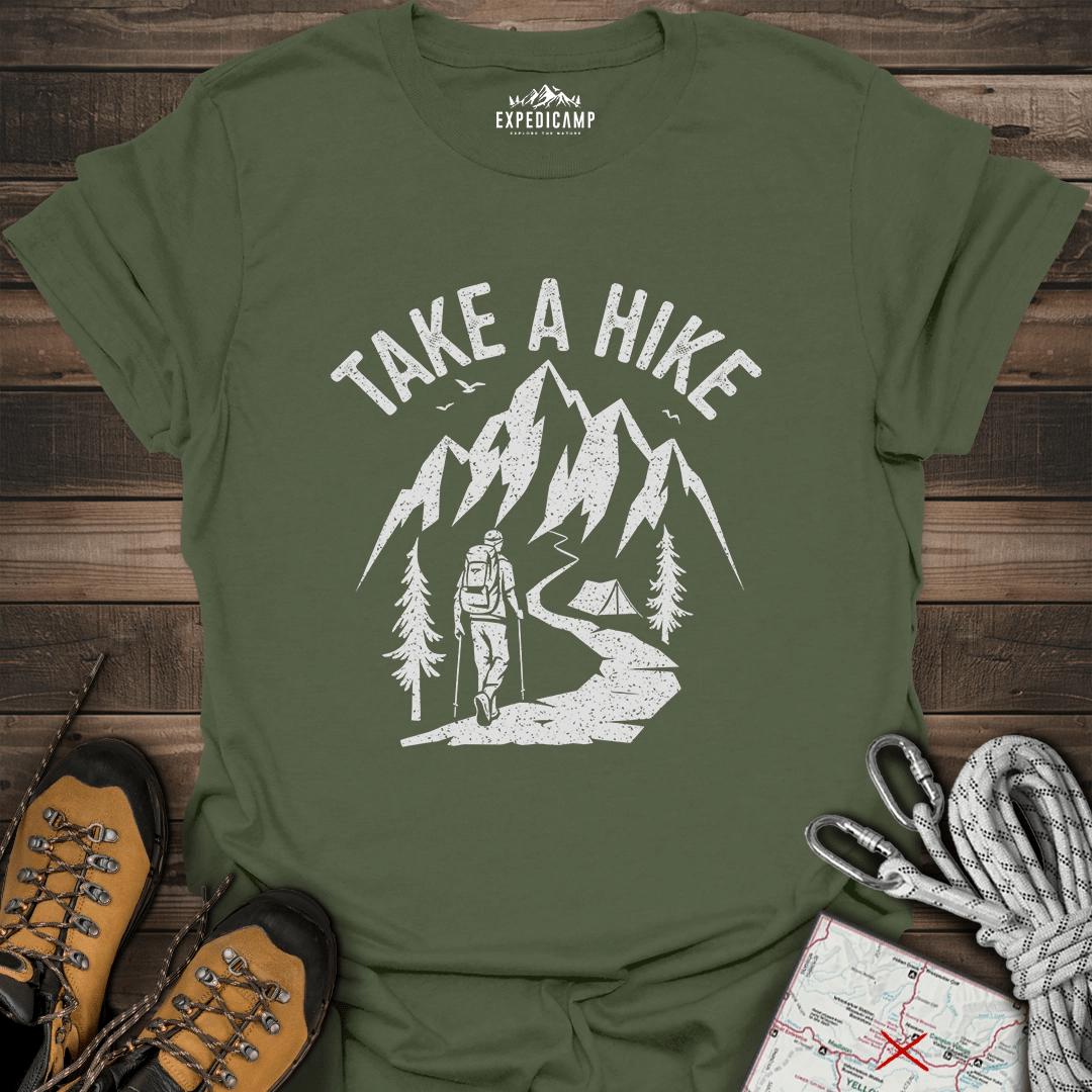 Take A Hike T-Shirt – Military Green – Outdoor apparel for travel, hiking, camping, and nature lovers – ExpediCamp