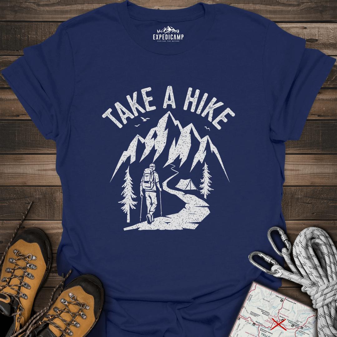 Take A Hike T-Shirt – Navy – Outdoor apparel for travel, hiking, camping, and nature lovers – ExpediCamp