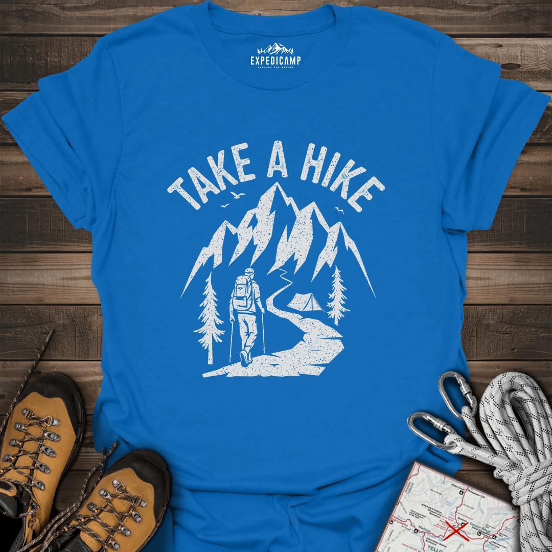 Take A Hike T-Shirt – Royal – Outdoor apparel for travel, hiking, camping, and nature lovers – ExpediCamp