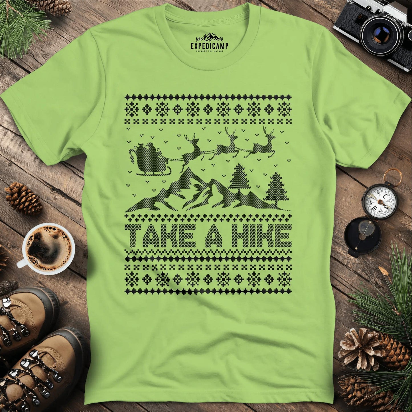 Take a Hike Ugly Christmas T-Shirt – Kiwi – Outdoor apparel for travel, hiking, camping, and nature lovers – ExpediCamp