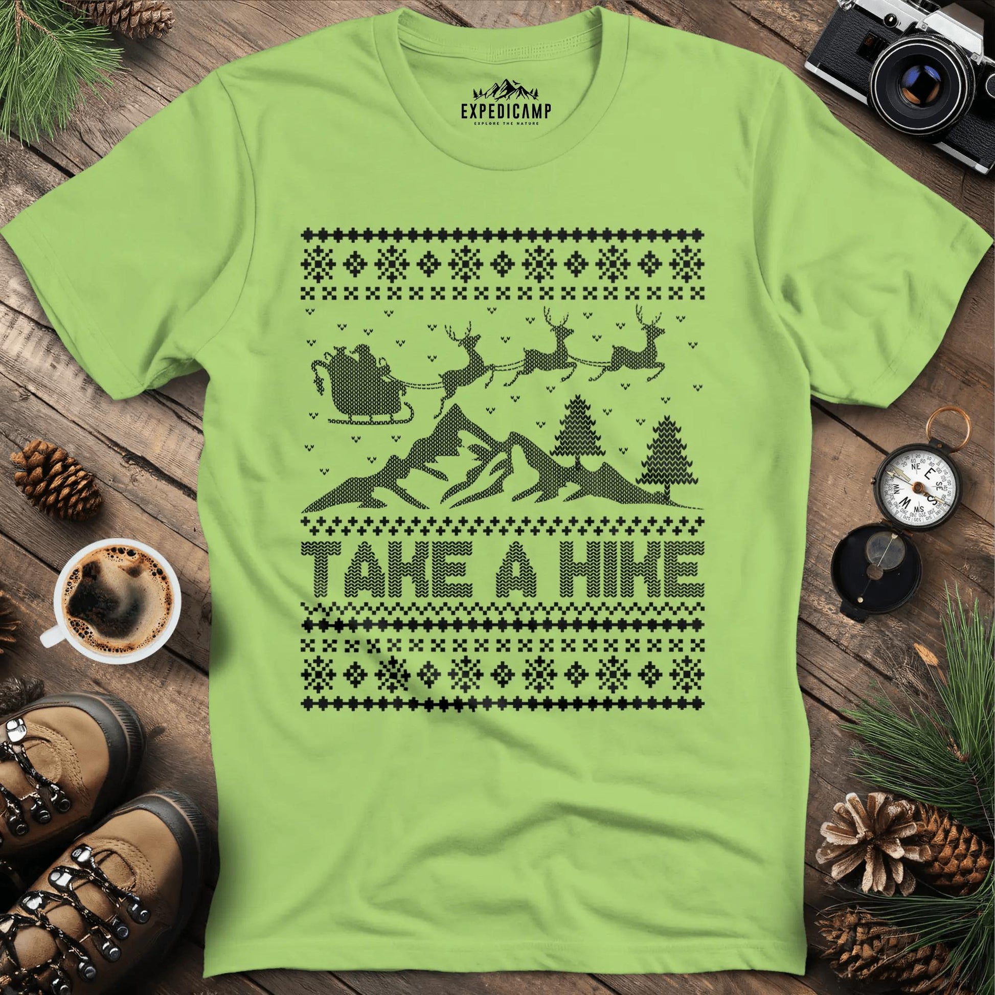 Take a Hike Ugly Christmas T-Shirt – Kiwi – Outdoor apparel for travel, hiking, camping, and nature lovers – ExpediCamp