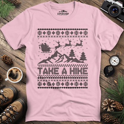 Take a Hike Ugly Christmas T-Shirt – Light Pink – Outdoor apparel for travel, hiking, camping, and nature lovers – ExpediCamp