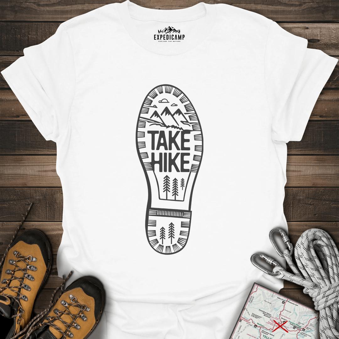 Take Hike T-Shirt – White – Outdoor apparel for travel, hiking, camping, and nature lovers – ExpediCamp