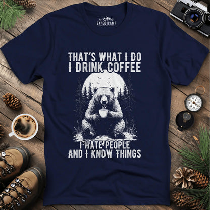 That's What I Do I Drink Coffee Bear T-Shirt – Navy – Outdoor apparel for travel, hiking, camping, and nature lovers – ExpediCamp