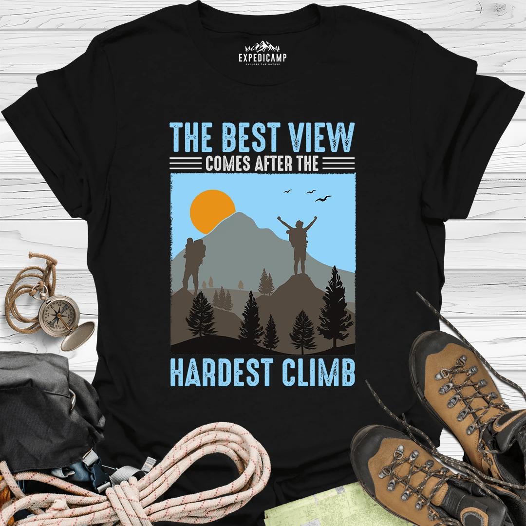 The Best View Comes After The Hardest Climb T-Shirt – Black – Outdoor apparel for travel, hiking, camping, and nature lovers – ExpediCamp
