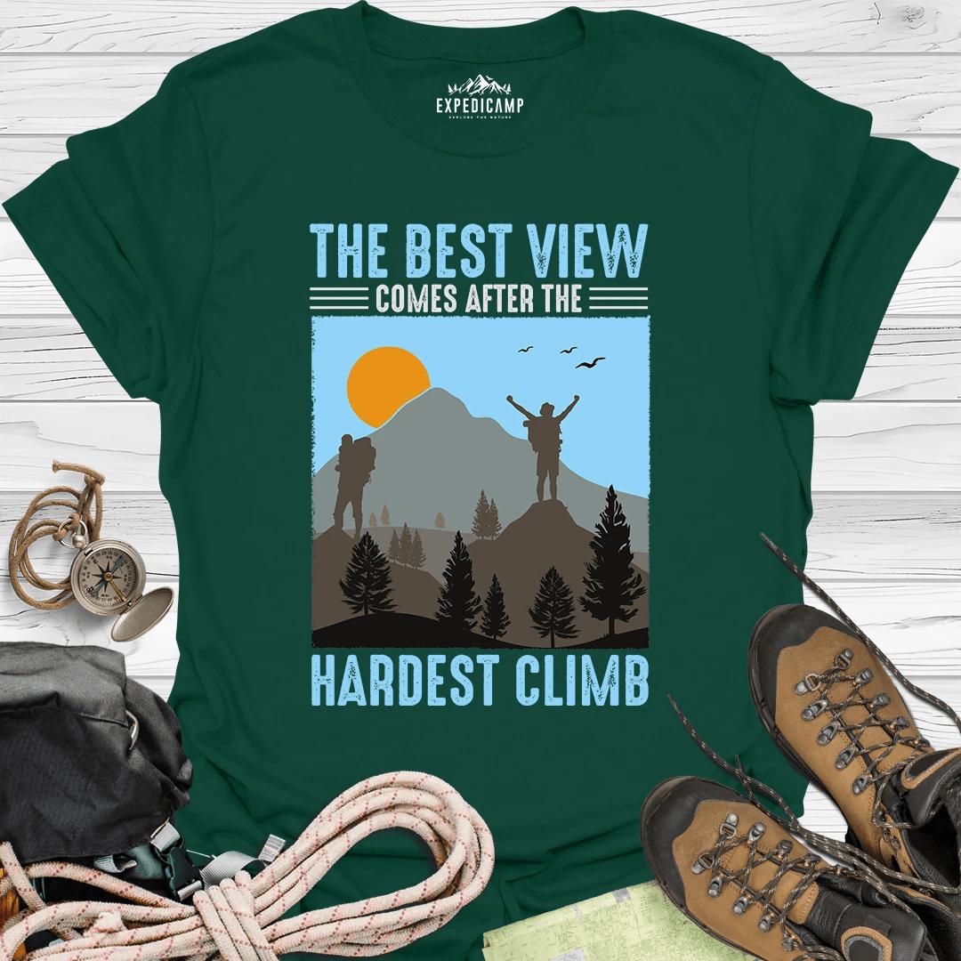 The Best View Comes After The Hardest Climb T-Shirt – Forest Green – Outdoor apparel for travel, hiking, camping, and nature lovers – ExpediCamp
