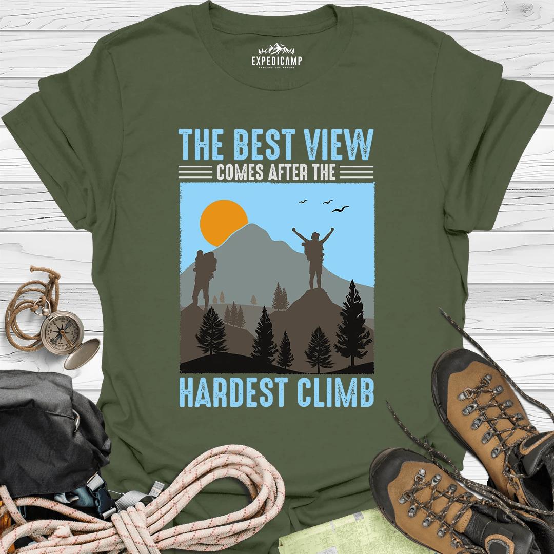 The Best View Comes After The Hardest Climb T-Shirt – Military Green – Outdoor apparel for travel, hiking, camping, and nature lovers – ExpediCamp