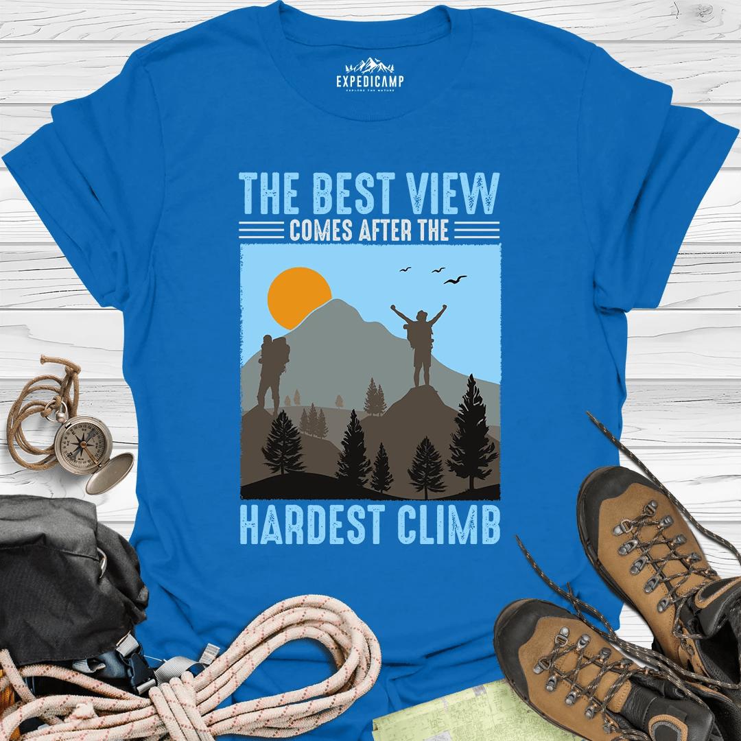 The Best View Comes After The Hardest Climb T-Shirt – Royal – Outdoor apparel for travel, hiking, camping, and nature lovers – ExpediCamp
