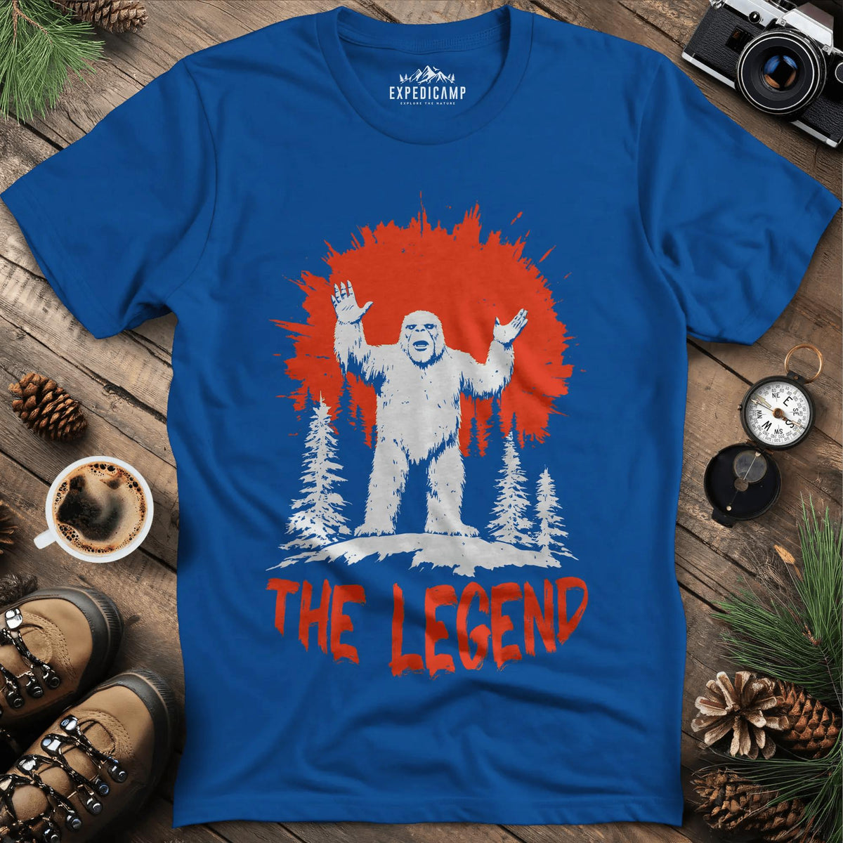 The Legend Bigfoot T-Shirt – Royal – Outdoor apparel for travel, hiking, camping, and nature lovers – ExpediCamp