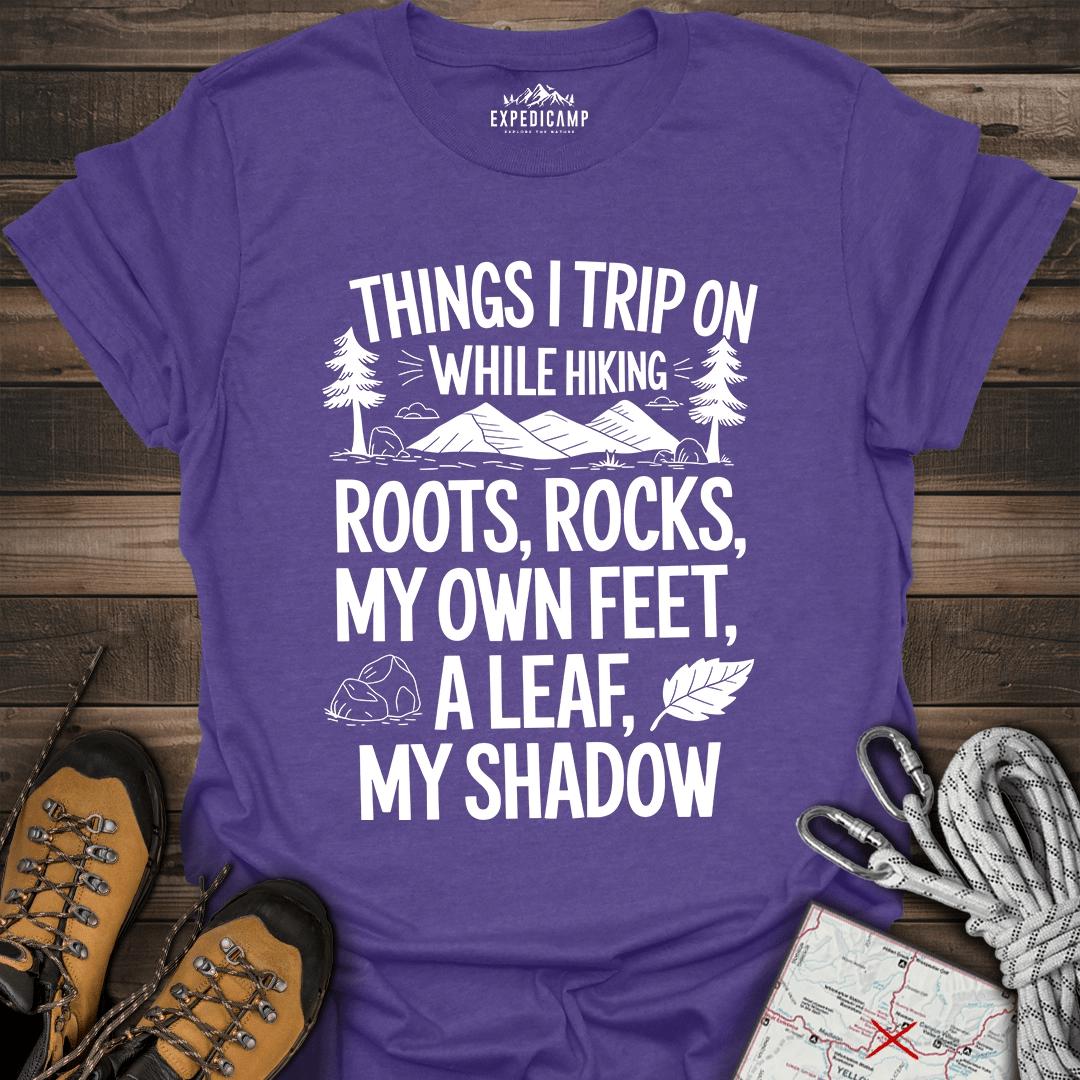 Things I Trip On While Hiking T-Shirt – Heather Purple – Outdoor apparel for travel, hiking, camping, and nature lovers – ExpediCamp