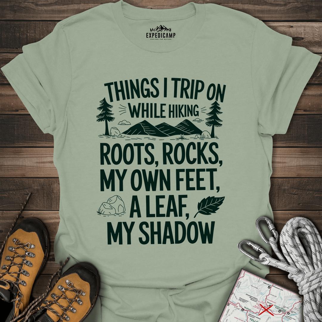 Things I Trip On While Hiking T-Shirt – Sage – Outdoor apparel for travel, hiking, camping, and nature lovers – ExpediCamp