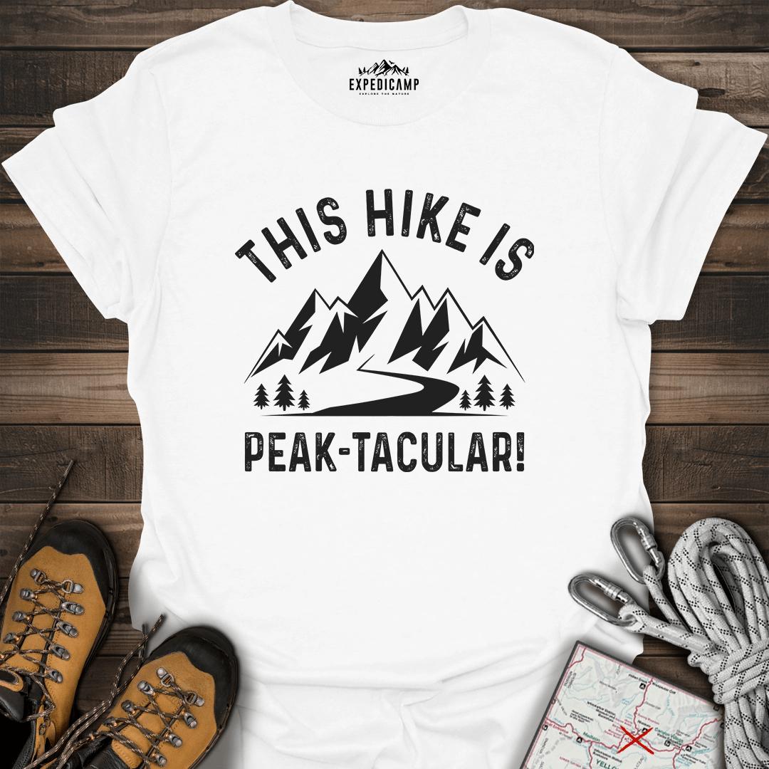 This Hike Is Peaktacular T-Shirt – White – Outdoor apparel for travel, hiking, camping, and nature lovers – ExpediCamp