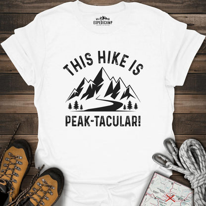 This Hike Is Peaktacular T-Shirt – White – Outdoor apparel for travel, hiking, camping, and nature lovers – ExpediCamp