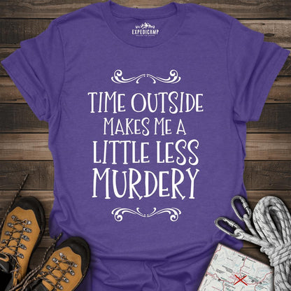 Time Outside Makes Me A Little Less Murdery T-Shirt – Heather Purple – Outdoor apparel for travel, hiking, camping, and nature lovers – ExpediCamp