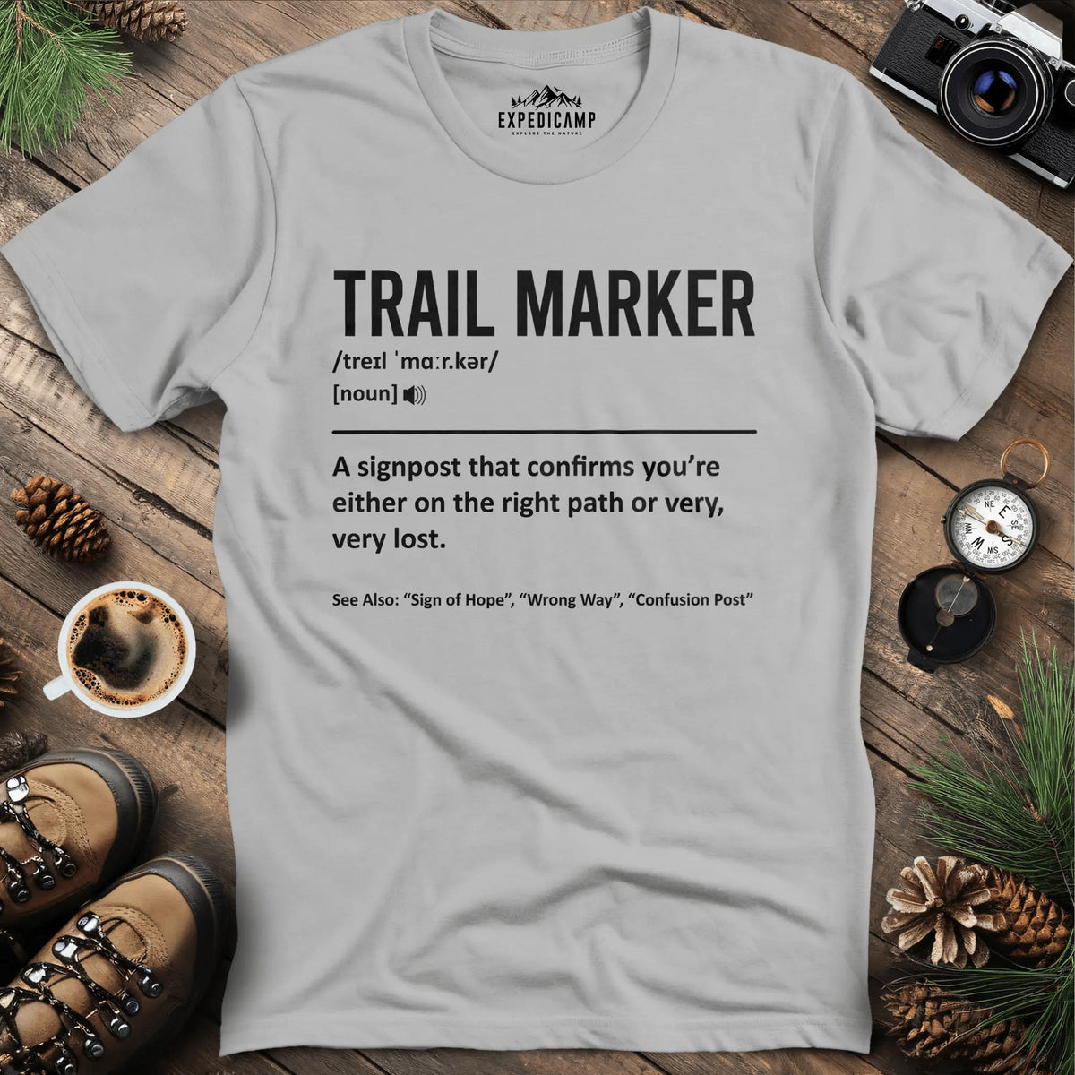Trail Marker Definition T-Shirt – Ice Grey – Outdoor apparel for travel, hiking, camping, and nature lovers – ExpediCamp